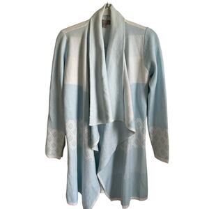 Evolution By Cyrus Sweater Med Open Drape Cardigan Shawl Collar Blue White Cozy